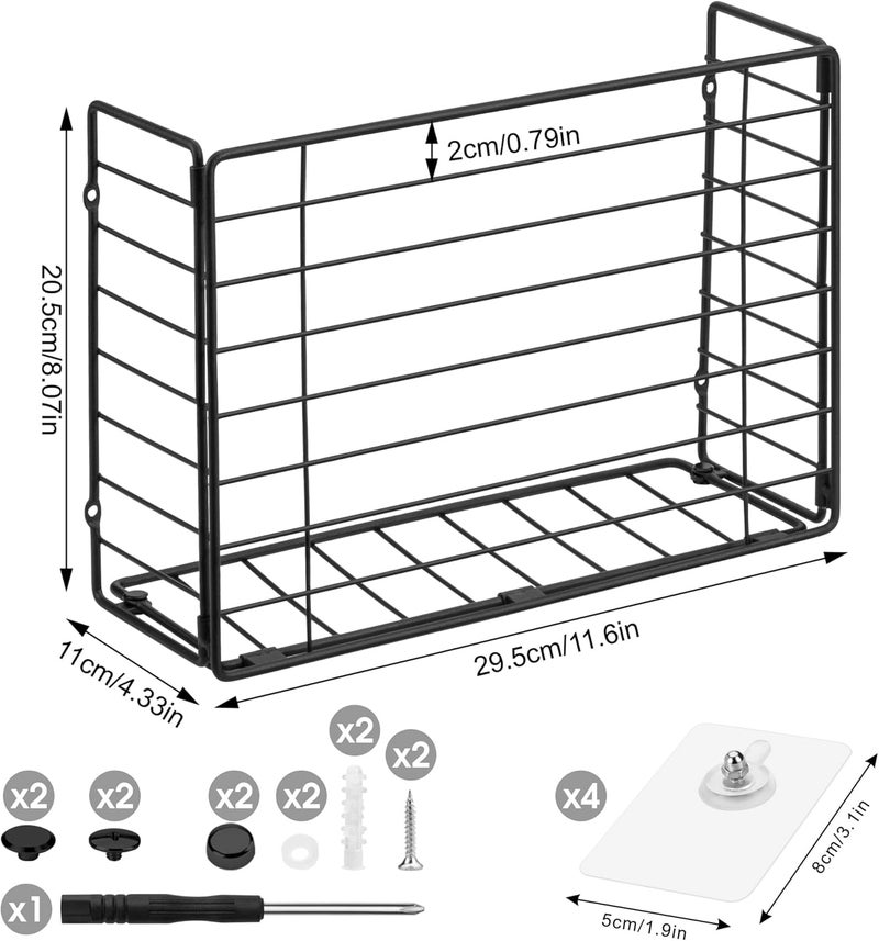 Lonian Wall Mounted Storage Basket, Black Metal Wire Kitchen Wrap Organizer Rack, Heavy Duty Hanging Basket for Cabinet Door, Pantry, Cutting Boards, Foil, and Cleaning Supplies - Image 4
